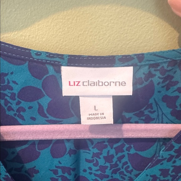 LIz Claiborne - Teal and Purple Floral Blouse - Large - Picture 2 of 5